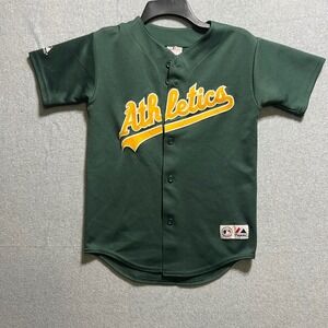 Majestic Oakland Athletics Kids Green Baseball Jersey MLB Youth Medium Button Up